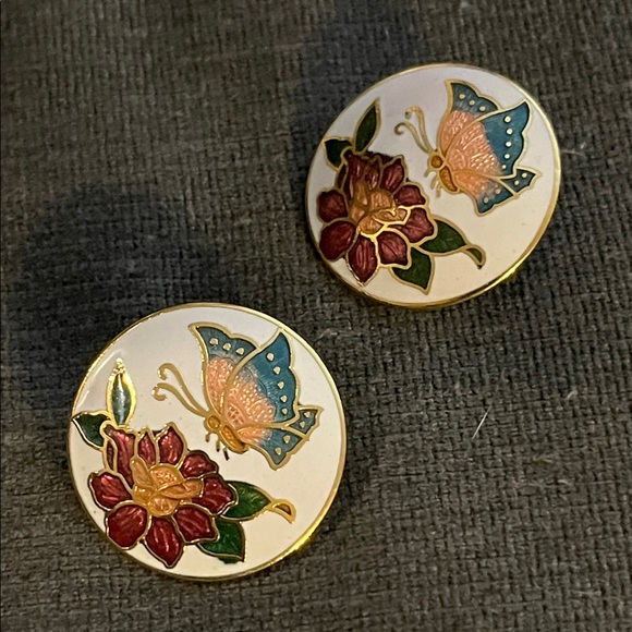 cloisonné Butterfly and Floral Earrings - Picture 3 of 7